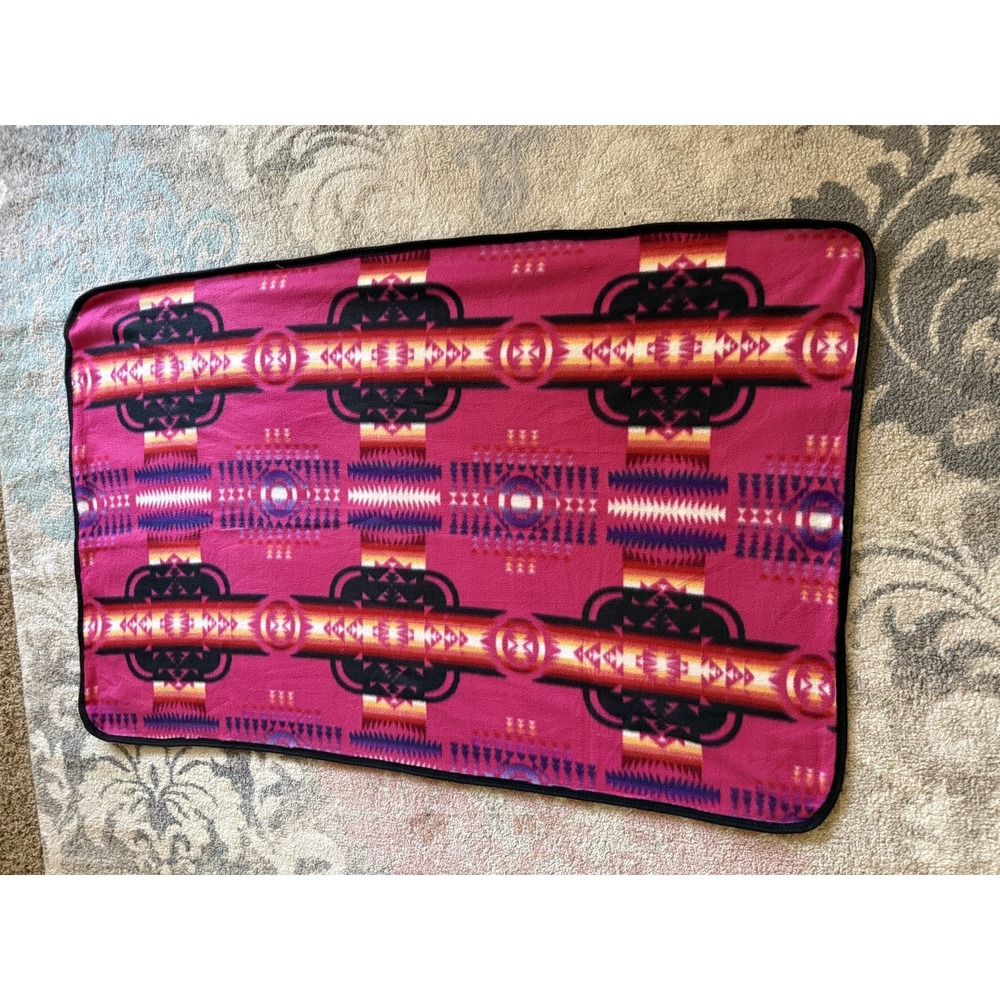 Aztec Fleece Throw Blanket 38x60 Pink Orange Southwestern Western Cabin Cowboy